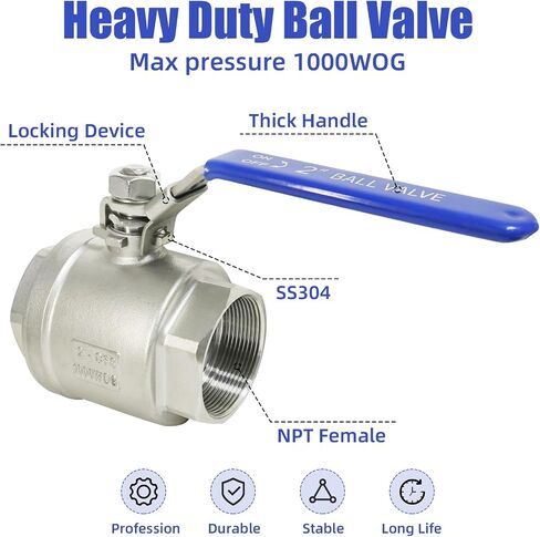 4 Pack 1/2'' Stainless Steel 304 Ball Valves, NPT Female Full Port Ball Valve Heavy Duty Shut Off Valve 1/2 inch for Water, Oil, and Gas with Locking Device, NPT Female x Female Thread, 1000 WOG in Kuwait
