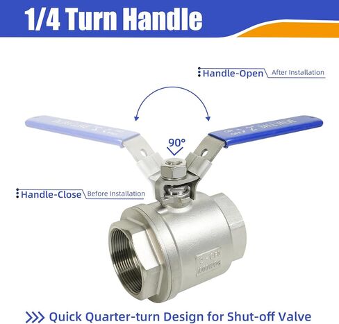 4 Pack 1/2'' Stainless Steel 304 Ball Valves, NPT Female Full Port Ball Valve Heavy Duty Shut Off Valve 1/2 inch for Water, Oil, and Gas with Locking Device, NPT Female x Female Thread, 1000 WOG in Kuwait