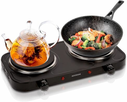 1800W Electric Hot Plate for Cooking, Double Burner with 7.2"&6.1" Aluminum Heating Plate, Portable Cooking Stove, Adjustable Temperature Controls, Easy to Clean, Compatible for All Cookwares in Saudi Arabia