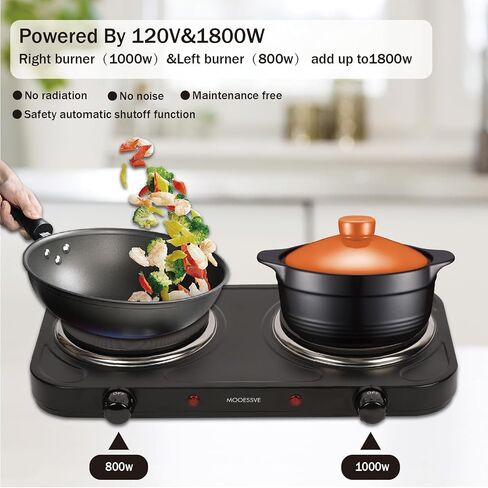 1800W Electric Hot Plate for Cooking, Double Burner with 7.2"&6.1" Aluminum Heating Plate, Portable Cooking Stove, Adjustable Temperature Controls, Easy to Clean, Compatible for All Cookwares in Saudi Arabia