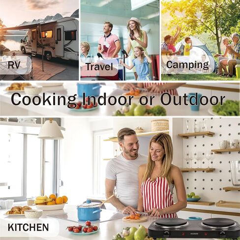 1800W Electric Hot Plate for Cooking, Double Burner with 7.2"&6.1" Aluminum Heating Plate, Portable Cooking Stove, Adjustable Temperature Controls, Easy to Clean, Compatible for All Cookwares in Saudi Arabia