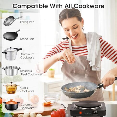 1800W Electric Hot Plate for Cooking, Double Burner with 7.2"&6.1" Aluminum Heating Plate, Portable Cooking Stove, Adjustable Temperature Controls, Easy to Clean, Compatible for All Cookwares in Saudi Arabia