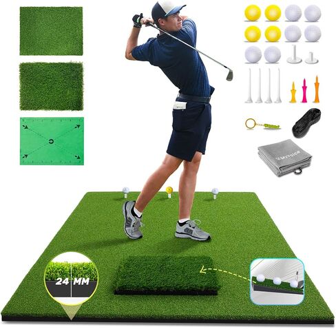 Durable Dual-Turf Golf Hitting Mat Set, 5x4ft Thickened Golf Mat for Indoor/Outdoor Golf Practice, Driving, Swinging, Chipping Mat, Compatible with Golf Simulators, Ideal for Men, Kids, Golfers in Kuwait