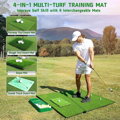 Durable Dual-Turf Golf Hitting Mat Set, 5x4ft Thickened Golf Mat for Indoor/Outdoor Golf Practice, Driving, Swinging, Chipping Mat, Compatible with Golf Simulators, Ideal for Men, Kids, Golfers in Kuwait
