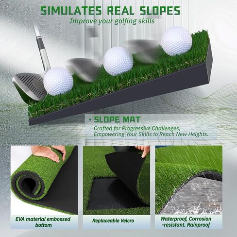 Durable Dual-Turf Golf Hitting Mat Set, 5x4ft Thickened Golf Mat for Indoor/Outdoor Golf Practice, Driving, Swinging, Chipping Mat, Compatible with Golf Simulators, Ideal for Men, Kids, Golfers in Kuwait