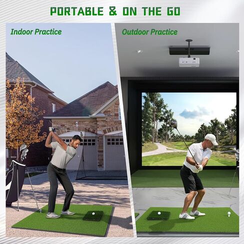 Durable Dual-Turf Golf Hitting Mat Set, 5x4ft Thickened Golf Mat for Indoor/Outdoor Golf Practice, Driving, Swinging, Chipping Mat, Compatible with Golf Simulators, Ideal for Men, Kids, Golfers in Kuwait