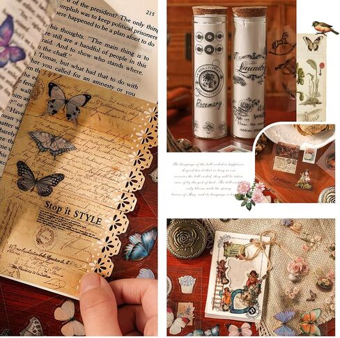 560pcs Black Vintage PET Stickers, Junk Journal Supplies for Adults Transparent Waterproof Scrapbook Stickers, Ephemera for Scrapbooking, Journaling, DIY Art Crafts, Laptop, Water Bottles, Card Making in Saudi Arabia
