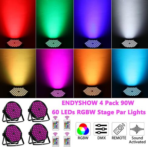 أضواء LED الاسمية، 90 واط 60 LED RGBW 4IN1 أضواء المسرح الاسمية الصوت المنشط التشغيل التلقائي عن طريق التحكم عن بعد وDMX أضواء المسرح للأحداث الزفاف الكنيسة حفلة DJ عرض حي DJ إضاءة المسرح 2 حزمة in Kuwait