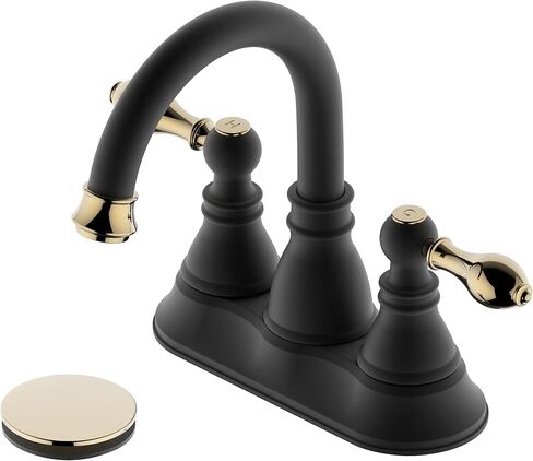 2 Handle Oil Rubbed Bronze Bathroom Sink Faucet with Overflow Pop up Drain, 3 Hole Faucet Faucet,360° Swivel Spout 4 Inch Centerset Lavatory Faucet,F-4501-NB in Kuwait