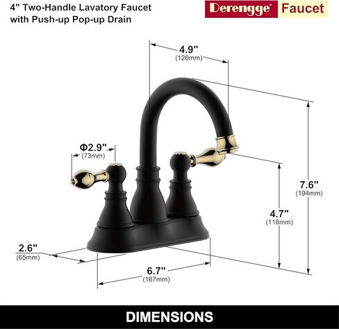 2 Handle Oil Rubbed Bronze Bathroom Sink Faucet with Overflow Pop up Drain, 3 Hole Faucet Faucet,360° Swivel Spout 4 Inch Centerset Lavatory Faucet,F-4501-NB in Kuwait