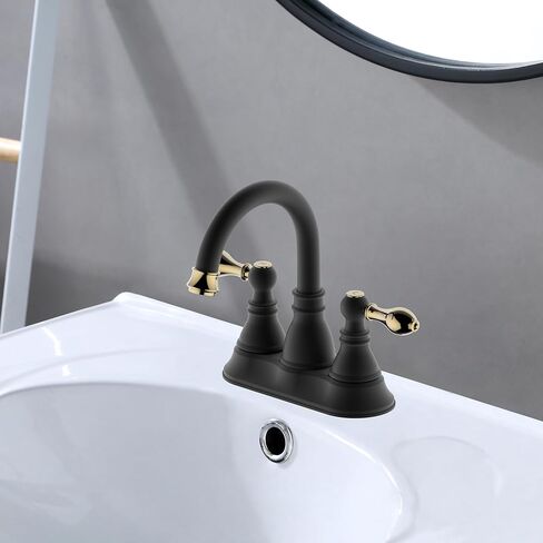 2 Handle Oil Rubbed Bronze Bathroom Sink Faucet with Overflow Pop up Drain, 3 Hole Faucet Faucet,360° Swivel Spout 4 Inch Centerset Lavatory Faucet,F-4501-NB in Kuwait