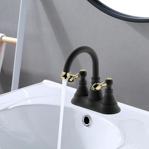 2 Handle Oil Rubbed Bronze Bathroom Sink Faucet with Overflow Pop up Drain, 3 Hole Faucet Faucet,360° Swivel Spout 4 Inch Centerset Lavatory Faucet,F-4501-NB in Kuwait