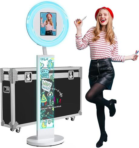 Upgrade Photo Booth for Any iPad,DIY Photo Booth Stand with Flight Case,Hand-Painted Selfie Photo Booth with Chacktok Software,Ideal for Wedding,Parties and Birthday Party in Kuwait