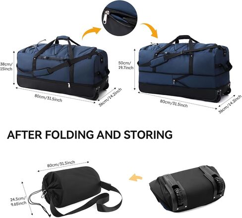 CONTAIL 32"110L Expandable 140L Rolling Duffle Bag with 2 Inline Wheels,Convertible Weekend Travel Bag with Bungee-Cord System,Army Green in Saudi Arabia