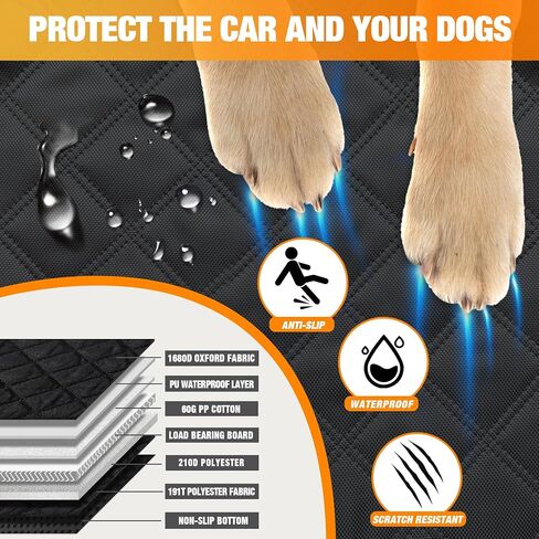 Back Seat Extender for Dogs, Dog Car Seat Cover for Back Seat with Mesh Window, Hard Bottom Dog Car Seat Cover Supports 400lbs, 600D Waterproof Dog Seat Cover Hammock for Car/SUV/Small Truck in Saudi Arabia