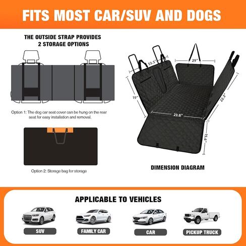 Back Seat Extender for Dogs, Dog Car Seat Cover for Back Seat with Mesh Window, Hard Bottom Dog Car Seat Cover Supports 400lbs, 600D Waterproof Dog Seat Cover Hammock for Car/SUV/Small Truck in Saudi Arabia