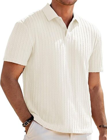 Mens Knit Polo Shirts Short Sleeve Button Down Texture Polo T Shirts Casual Golf Polo Collared Shirts in Kuwait