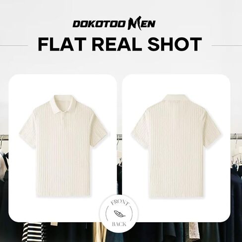 Mens Knit Polo Shirts Short Sleeve Button Down Texture Polo T Shirts Casual Golf Polo Collared Shirts in Kuwait