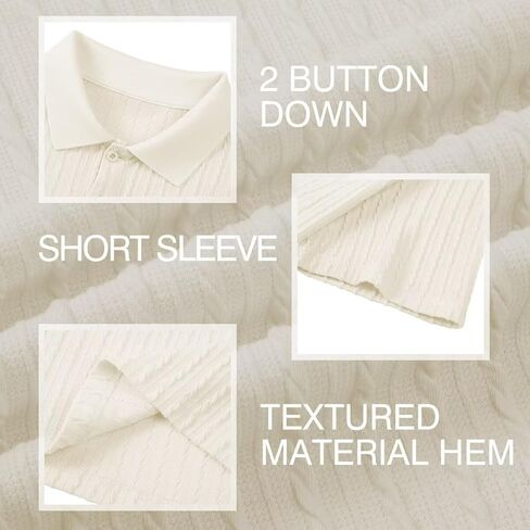 Mens Knit Polo Shirts Short Sleeve Button Down Texture Polo T Shirts Casual Golf Polo Collared Shirts in Kuwait