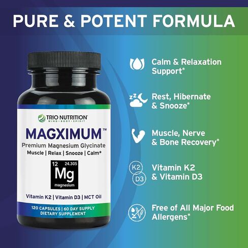 Trio Nutrition MagX Magnesium Glycinate, Vitamin D3, Vitamin K2 & MCT Oil | Chelated Magnesium Supplement | Calm, Relaxation & Recovery | Be Well Rested & Start Your Day with Magximum in Kuwait
