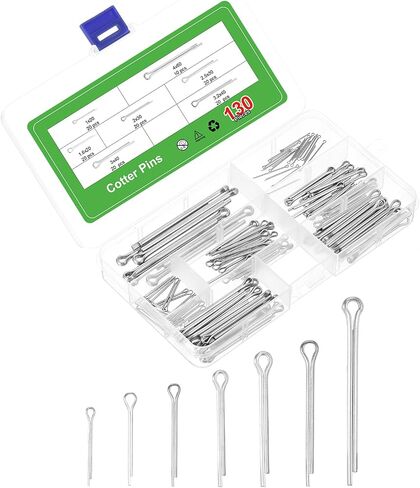 uxcell 80Pcs 7 Sizes 304 Stainless Steel Cotter Pin Split Pin Assortment Kit, Split Cotter Fastener Clips for Household Appliances, Sports Equipment, Car Mechanics Repair (Silver) in Saudi Arabia