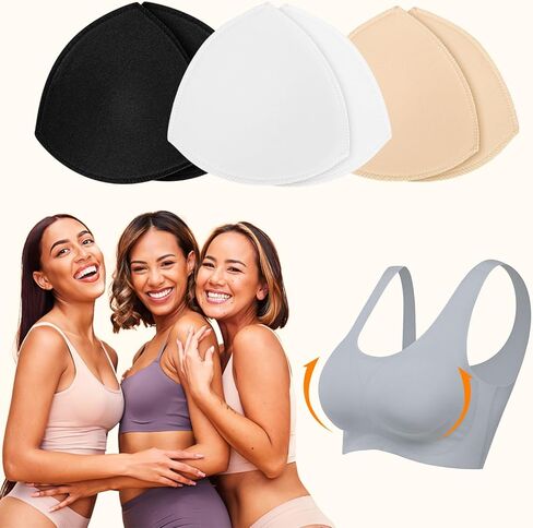 4 Pairs Bra Pad Insert,Removable Sport Bra Cup Triangle Breathable & Reusable Bra Pad for Yoga Bra,Swimsuits,Bikini in Kuwait