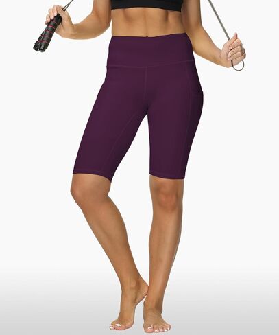 ALONG FIT Women High Waisted Biker Shorts Tummy Control Workout Yoga Shorts with Pockets Athletic Workout Running Shorts in Kuwait