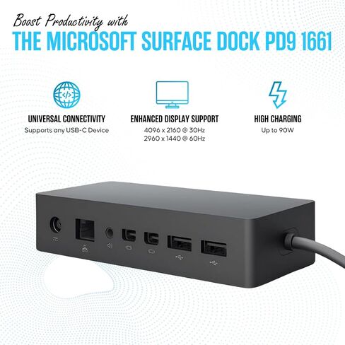 قاعدة تركيب Surface Dock 2 Microsoft Surface Pro مع كابل USB-C إلى C ومحول تيار متردد 199 واط - متوافق مع Surface Pro 4/5/6/7، والكمبيوتر المحمول 1/2/3/4، وSurface Book 2/3، وSurface Go 2 /3/4 والاستوديو (متجدد) in Kuwait
