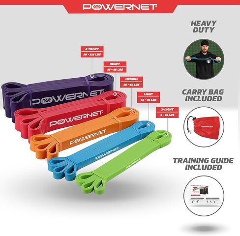 PowerNet Corbin Carroll Resistance Exercise Bands Bundle | Carry Bag Included | Color Coded Resistance Levels | Workout or Stretch | Great for Home or Gym | Multisport in Kuwait