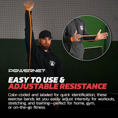 PowerNet Corbin Carroll Resistance Exercise Bands Bundle | Carry Bag Included | Color Coded Resistance Levels | Workout or Stretch | Great for Home or Gym | Multisport in Kuwait