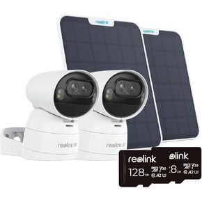 REOLINK Argus Track+SP with 128GB SD Card (2 Pack), 4K 8MP Solar Security Camera, Wireless Outdoor Camera, 6W Adjustable Solar Panel, Color Night Vision, AI Detection, Auto Zoom Tracking