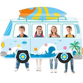 Summer Beach Bus Shaped Photo Prop Selfie Frame Party Decor 66 x 46in Large Fabric Surfing Photo Background Banner Backdrop Sea Wave Sign Photo Booth Props Birthday Baby Shower Hawaiian Party Supplies
