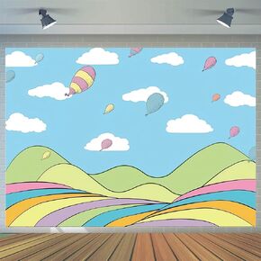 CYLYH 7x5ft Birthday Cartoon Photography Backdrops Blue Sky Balloons White Clouds Background for 1st Adventure Baby Shower Backdrop Children Birthday Theme Decorate D860