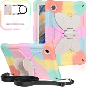 Case for Samsung Galaxy Tab A8 10.5-inch Case 2022 [with Butterfly Wings Kickstand & Shoulder Strap], Full Body Shockproof Protective for Galaxy Tab A8 SM-X200/X205/X207 (Colorful Gold)