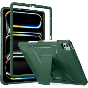 DTTO for iPad Pro 13-inch (M4) Case 2024, iPad Air 13-inch (M2) Case 2024, iPad Pro 12.9 6th/5th/4th Gen Case 2022/2021/2020, Protective Rugged Shockproof Cover with Built-in Kickstand, Green