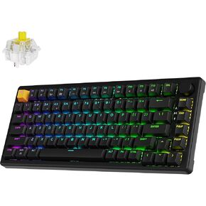 J2 75% Wireless Mechanical Gaming Keyboard, Gasket Hot Swappable 82 Keys Tri-Mode BT5.1/USB-C/2.4GHz RGB Backlit with Custom Knob Super Banana Switch, PTB Keycap, QMK/VIA for Win/Linux/Mac