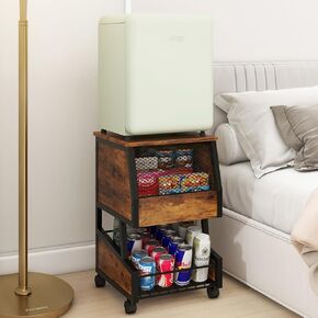 PUNCIA Compact Refrigerator Stand with Beverage Storage and Wheels Rolling Personal Fridge Cooler Table Mini Fridge Stand Small Refrigerator Cart for Dorm Home Office Bedroom