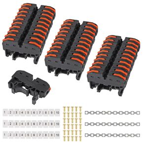 DIN Rail Terminal Blocks Kit, 30PCS Universal Compact Wire Wiring Connector with 3pcs Marker Strip, 3pcs Connection Bar and 30pcs Screws, 28-12AWG
