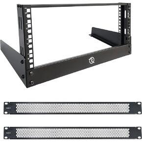 RIVECO 4U Network Rack Desktop 19 Inch 2 Post Open Frame Shelf with Reinforced Beam, Tabletop Racks for IT Server Sound AV Equipment & 1U Vented Panels
