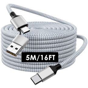 16FT USB C to USB C Cable 60W, Extra Long Type A/C Charger Fast Charging Cord, Premium Nylon Braided USB C Charger Cable Compatible with iPhone/iPad/MacBook/Galaxy/LG/Switch and Other Type C Devices