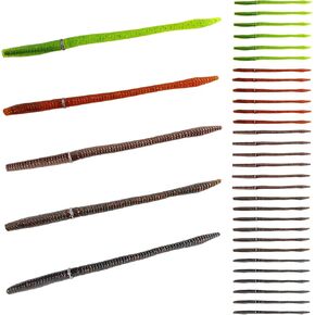 30PCS 6" Weighted Wacky Worm Fishing Lure, 5" Hellgrammite Ned Rig Fish Bait, Senko Worms for Bass Freshwater Saltwater Fishing