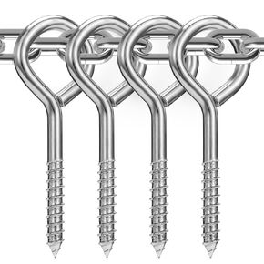 5 Inch Heavy Duty Eye Hooks, 4 Pcs Eye Bolts Screw in Hooks, Stainless Steel Eye Screws for Wood Hanging Securing Hammock, 500 Pound Load Large Eye Bolts for Indoor and Outdoor Uses (Silver)
