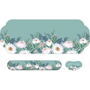 MOSISO Large Mouse Pad&Wrist Rest Support for Mouse&Keyboard, Ergonomic Memory Foam Pain Relief Easy Typing Wrist Pad for Home/Office, Non-Slip Base Creative Elliptical Edge Desk Mat, White Camellia