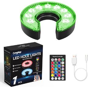KINGTOP Rechargeable LED Golf Hole Light - Waterproof, Focused Illumination Lens, Remote-Controlled, Perfect for Backyard Night Golf Practice Putting Green Cup Lights, Camping, Outdoor Party