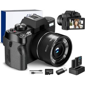 4k Digital Cameras for Photography, Video/Vlogging Camera for YouTube with WiFi & App Control, Travel Camera with 32GB TF Card & 2 Batteries,Compact Camera,Great Gift Choice(Black)…