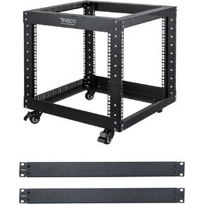 RIVECO 19" 9U 4 Post Open Frame Server Rack with Wheels+1U Metal Blank Patch Panel 2PCS