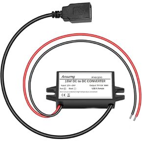 12V to 5V DC Converter Car Power Voltage, Waterproof,12V Step Down to DC 5V 3A 15W Voltage Regulator Buck Converter Power Supply Step-Down Module Compatible with Vehicle Car Truck Volt(1pack-1FT)