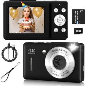 Digital Camera, FHD 1080P Digital Camera for Kids, Vintage Digital Camera with 16X Zoom, Face Detect, Smile Capture, Anti Shake, Compact Point and Shoot Camera Small Camera for Teens White