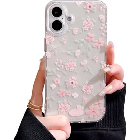 Compatible for iPhone 7/8/SE Case for Pink Flower Cute Aesthetic Design Floral Women Teen Girls Silicone Slim Cover Protection Phone Cases-White