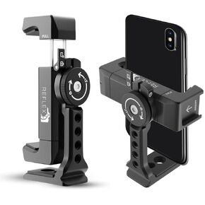 REFLEX CAMERA Metal Mobile Phone Tripod Mount, 360° Rotatable with Cold Shoe Mount, Universal Smartphone Attachment Clamp, 1/4" & 3/8" Mounting Screw Holes, Arca Swiss compatible Base Plate for iPhone